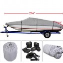 17-19ft 600D Oxford Fabric High Quality Waterproof Boat Cover with Storage Bag Gray
